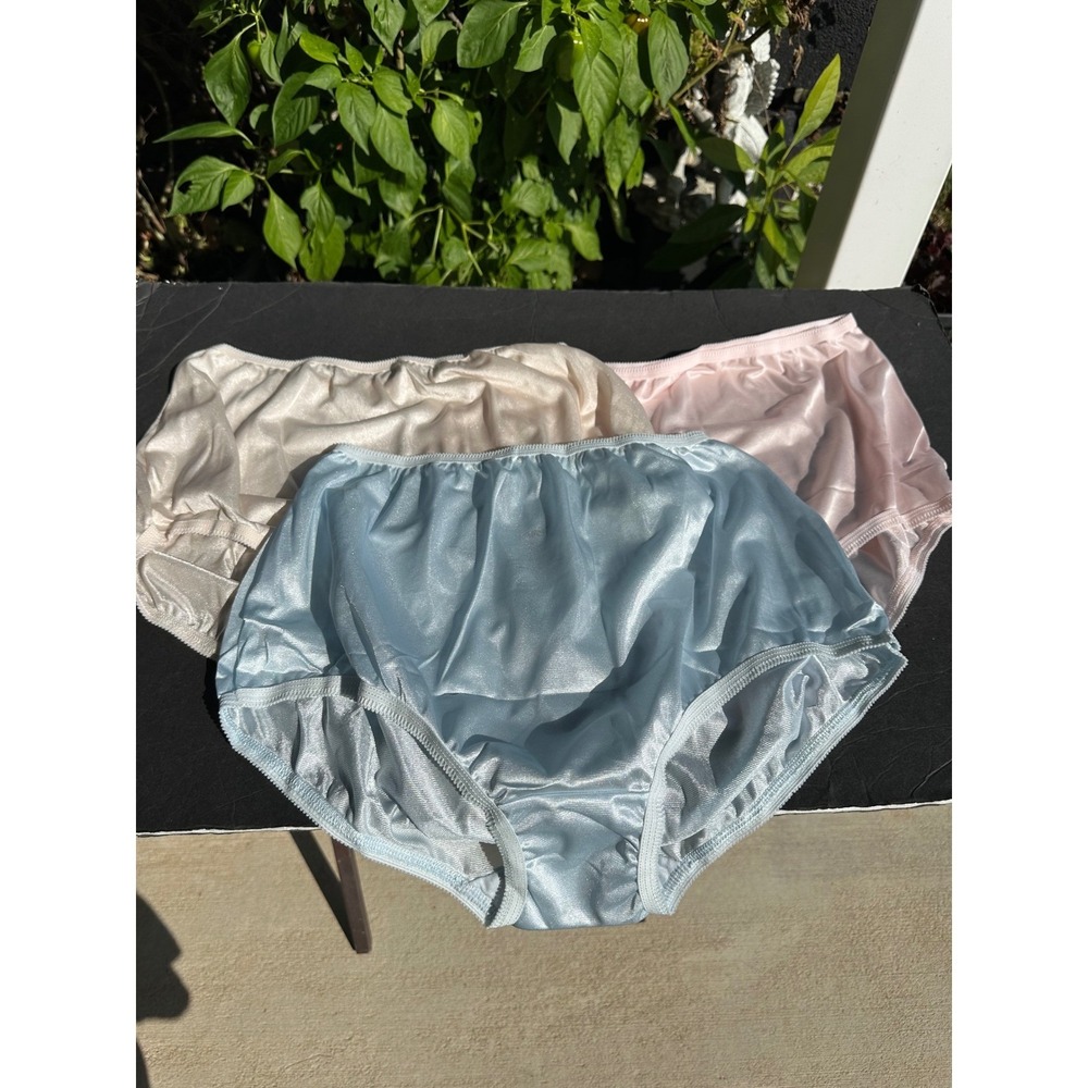 National Vintage Style Nylon Brief Panties 3 Pack Pastel Lace Trim High W Sz 9